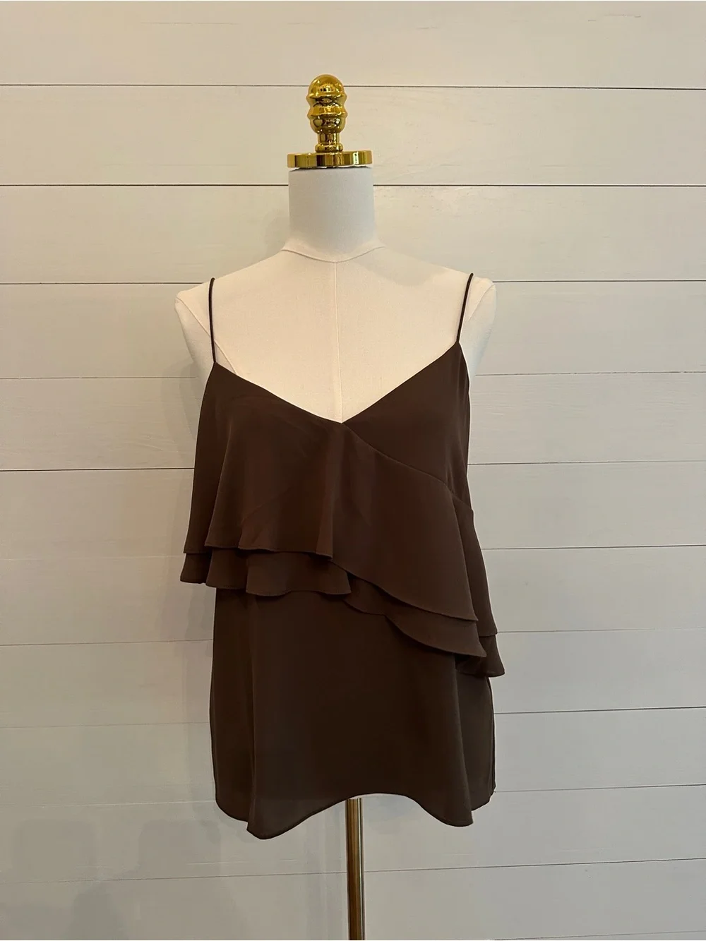 J. Crew Olive Layered Ruffle Spaghetti-Strap Camisole